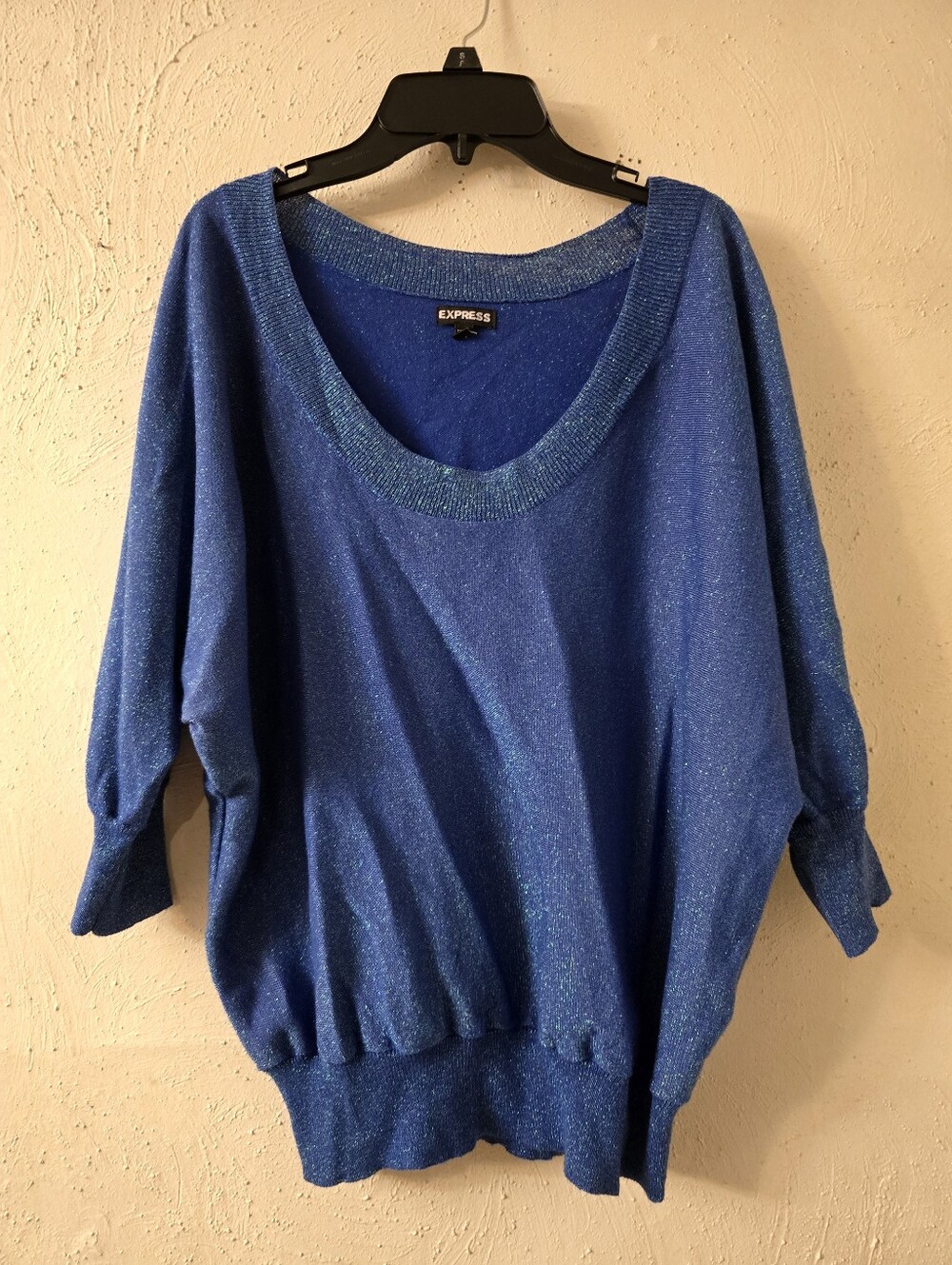 Express Women's Sparkle Scoop Neck Pullover in Royal Blue